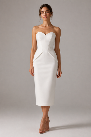 Elegant Sculpted White Midi Dress