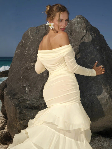 Off Shoulder Ruched High Low Dress