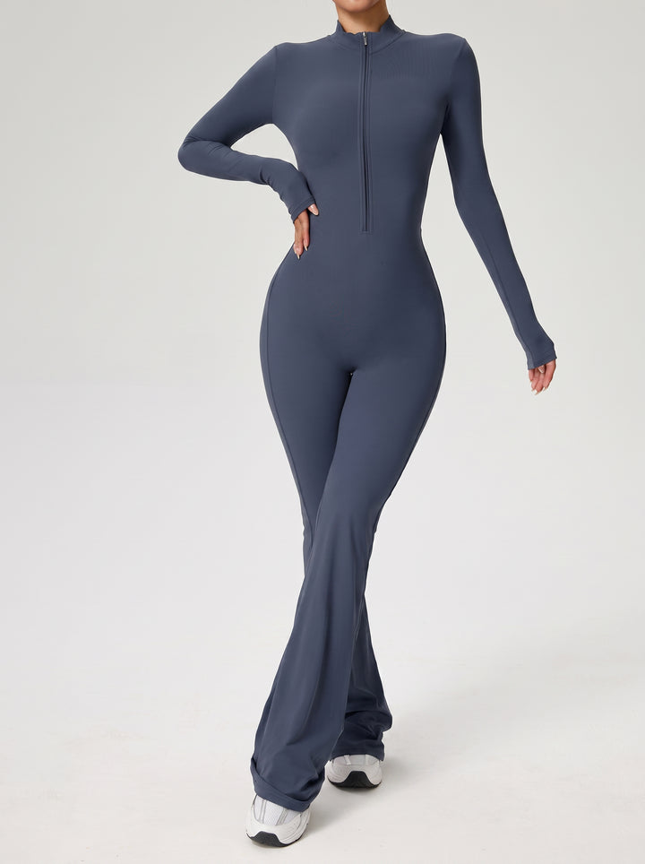 Sculpting Zip Front Flare Jumpsuit