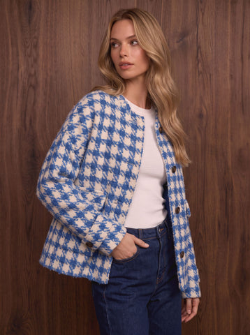 Classic Houndstooth Button Up Jacket