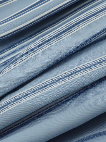 Striped Strappy Pleated Denim Shirts