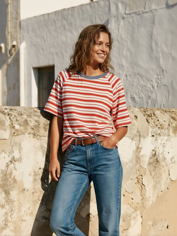 Relaxed Striped Raglan Sleeve T-Shirt