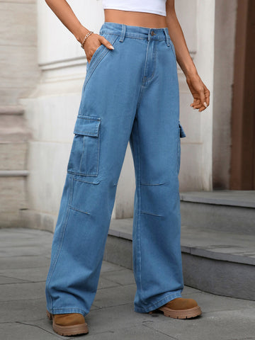High Waisted Baggy Cargo Jeans