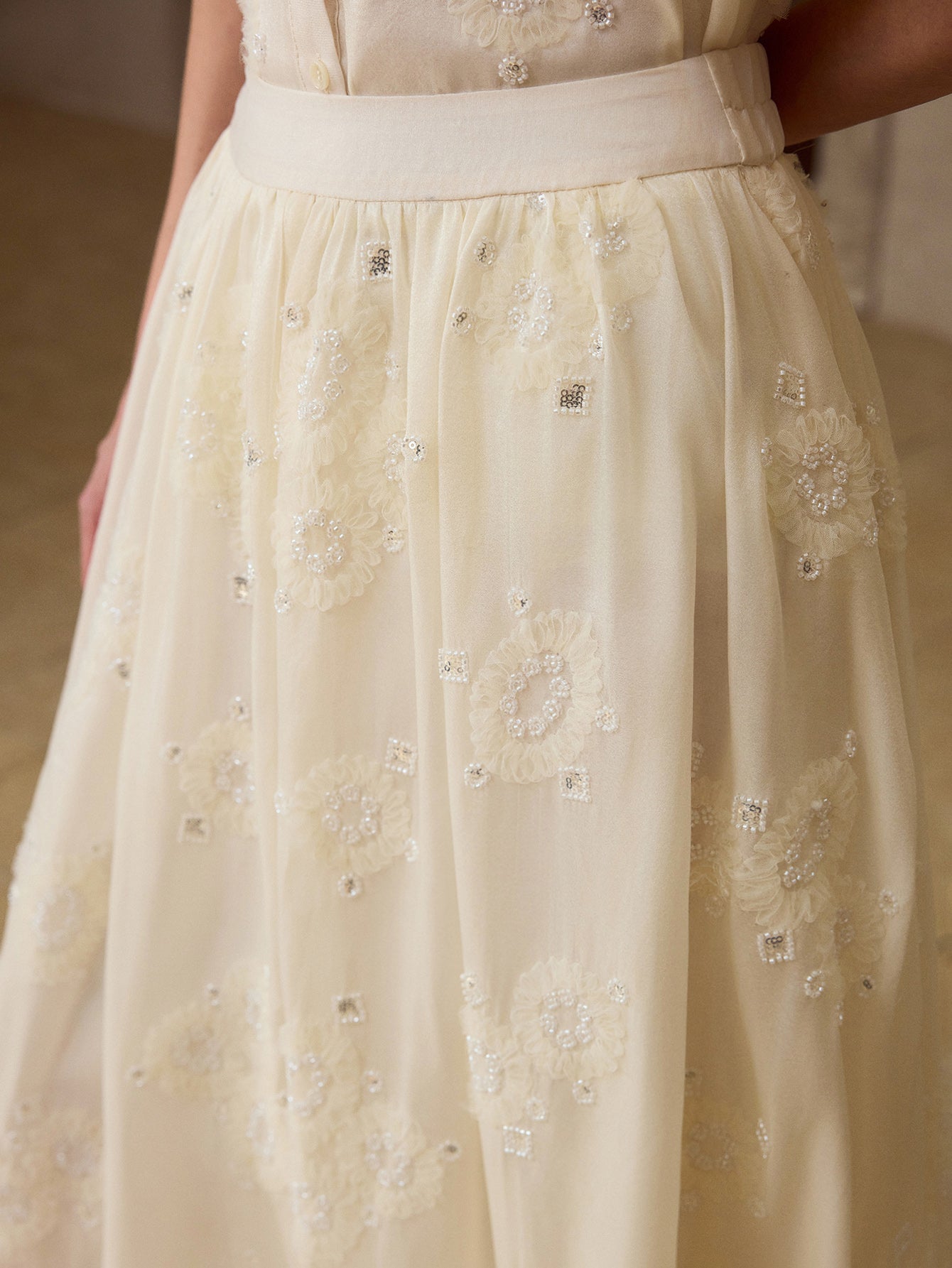 Embroidered Sheer Flowy Maxi Skirt