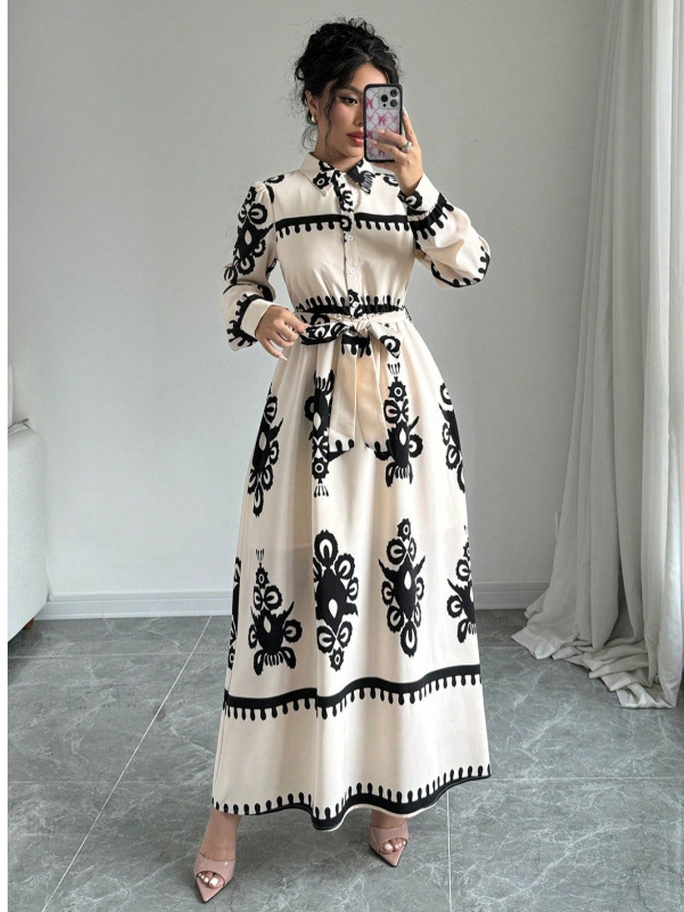 Boho Printed Belted Maxi Dress