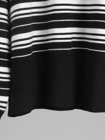 Oversized Striped Polo Collar Knit Sweater