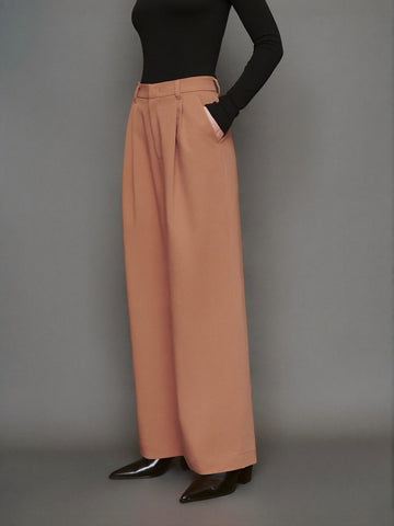 Urban Revivo Wide-Leg Loose Pants-Peach