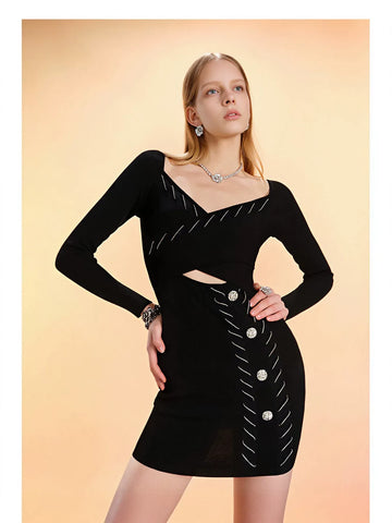 Elegant Cutout Buttoned Knit Dress