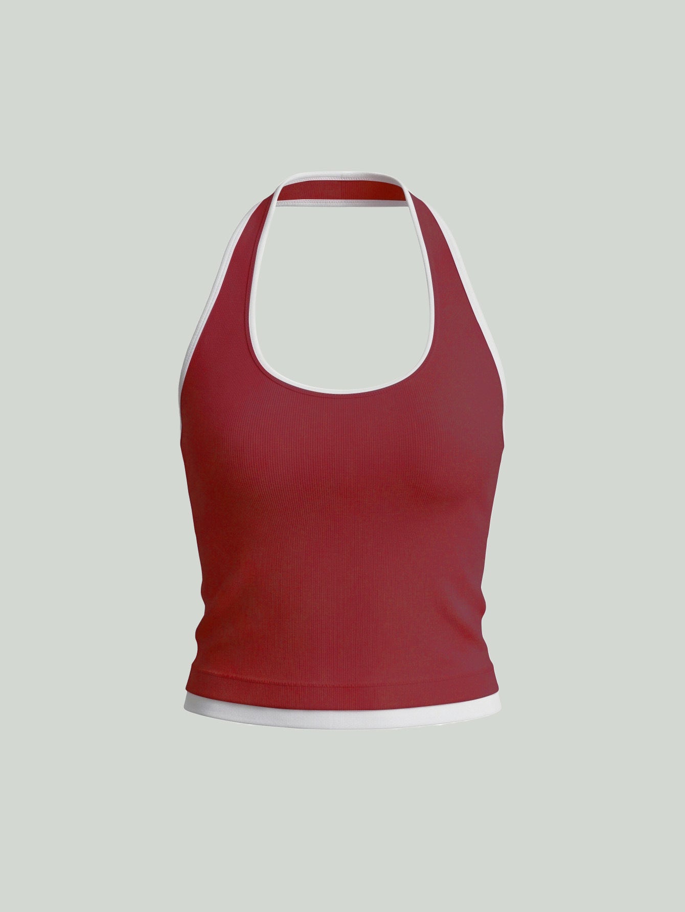 Ribbed Contrast Trim Halter Tank Top