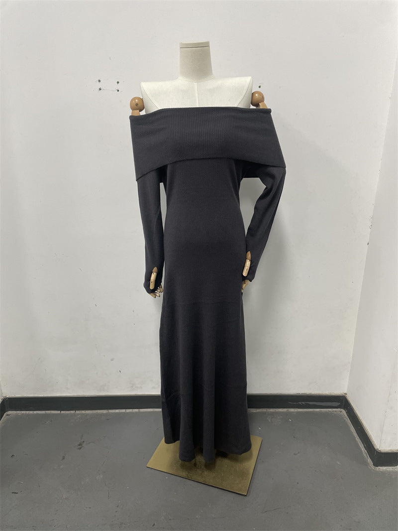 Off Shoulder Ribbed Knit Maxi Dress