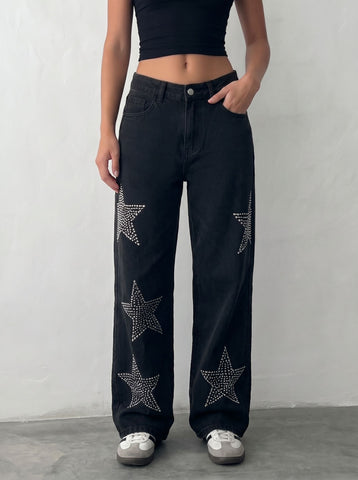Rhinestone Star Wide Leg Jeans
