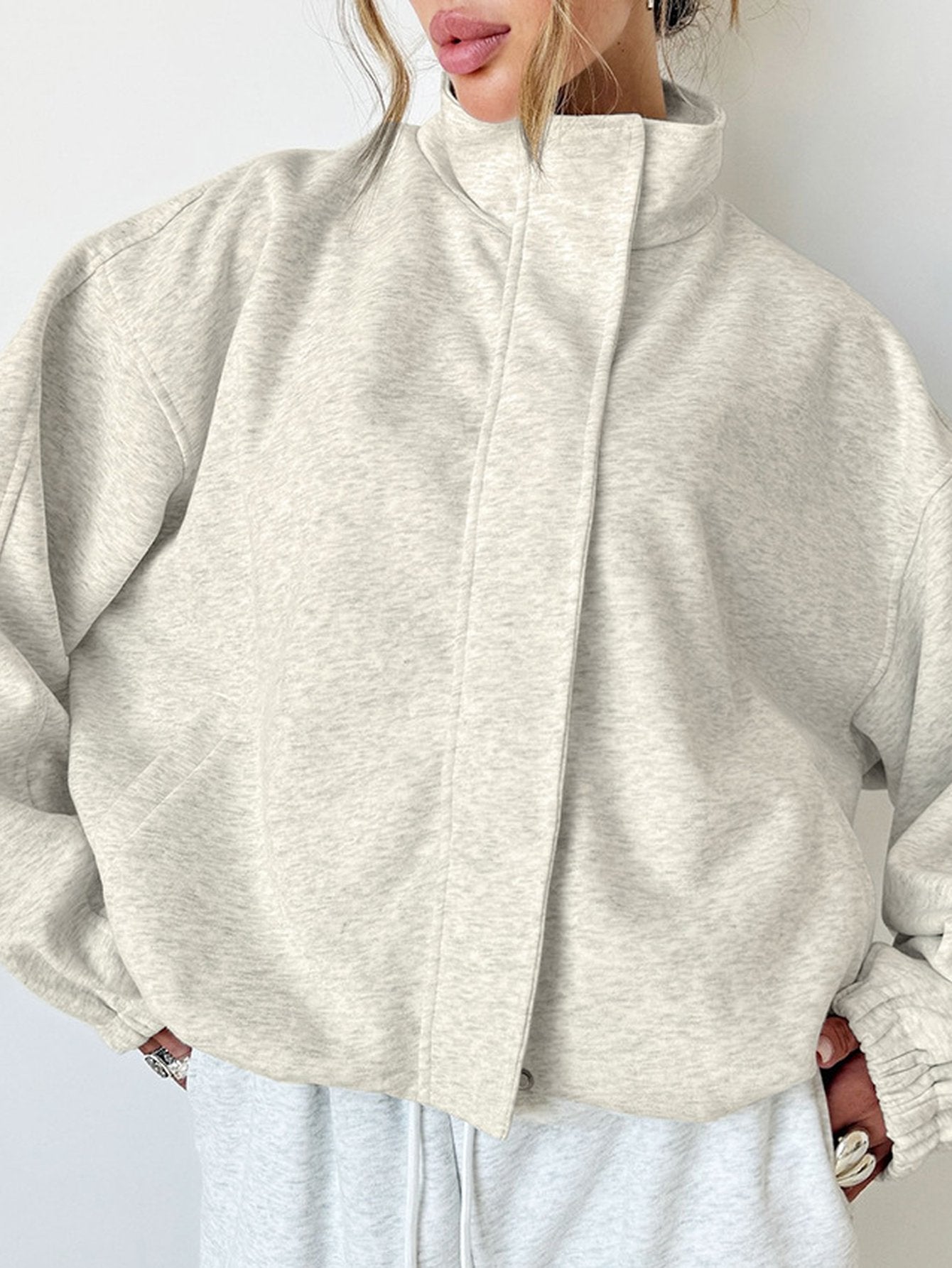 Oversized Mock Neck Fleece Jacket