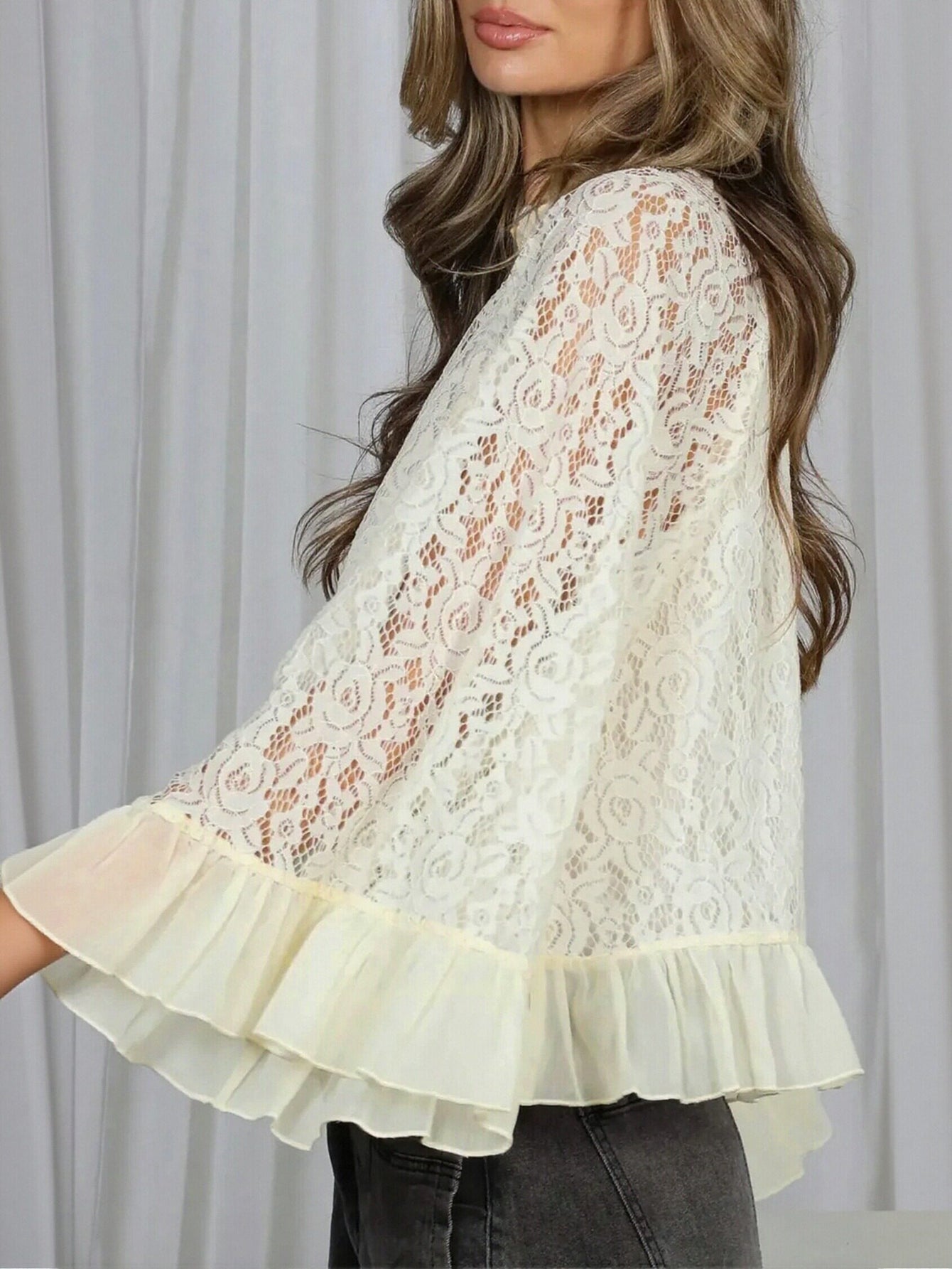 Elegant Lace Ruffle Sleeve Blouse
