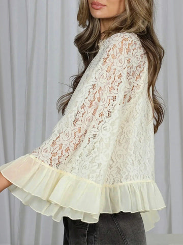 Elegant Lace Ruffle Sleeve Blouse