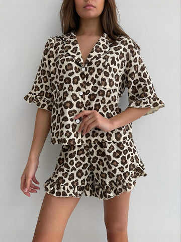 Leopard Print Ruffle Pajama Set