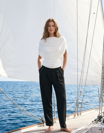 Elegant Draped Boat Neck T-Shirt