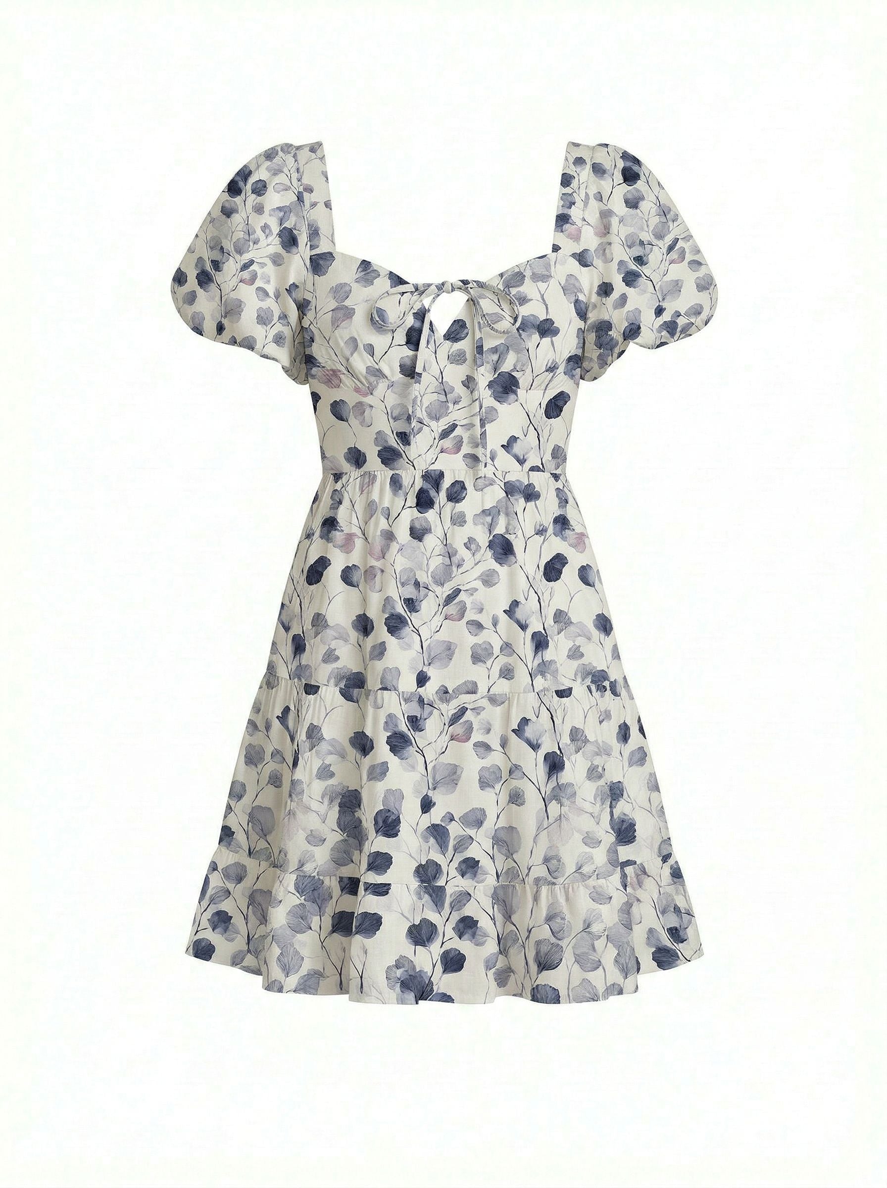 AYLA Floral Print Puff Sleeve Tiered Mini Dress