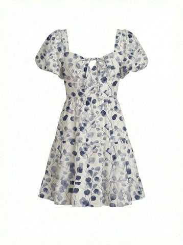 AYLA Floral Print Puff Sleeve Tiered Mini Dress