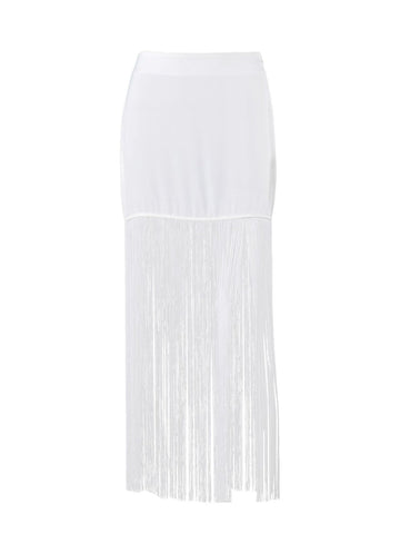 High Slit Fringed Maxi Skirt