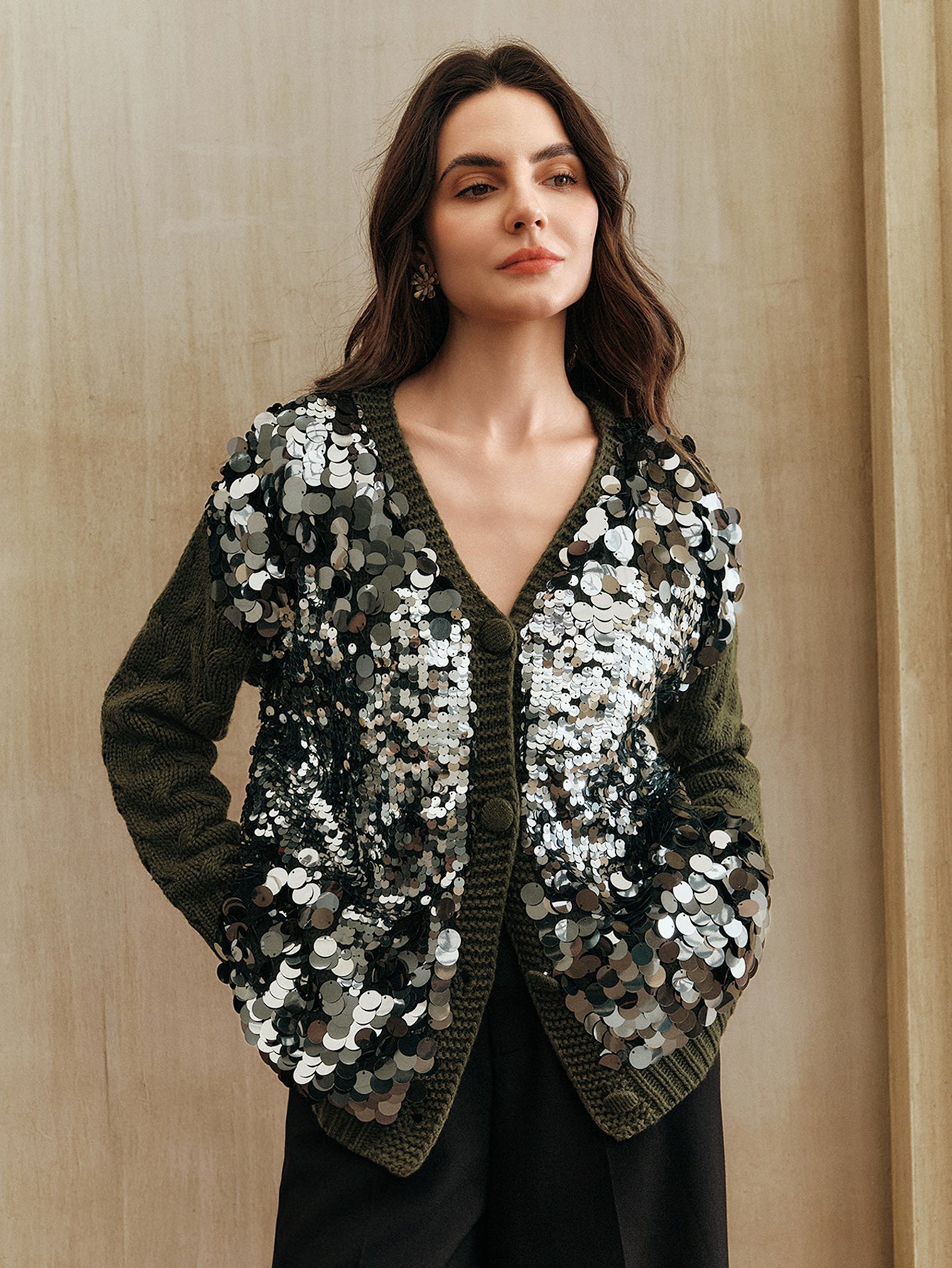 Sparkly Sequin Embellished Knit Cardigan