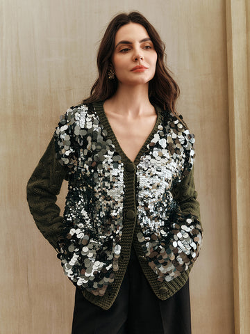 Sparkly Sequin Embellished Knit Cardigan