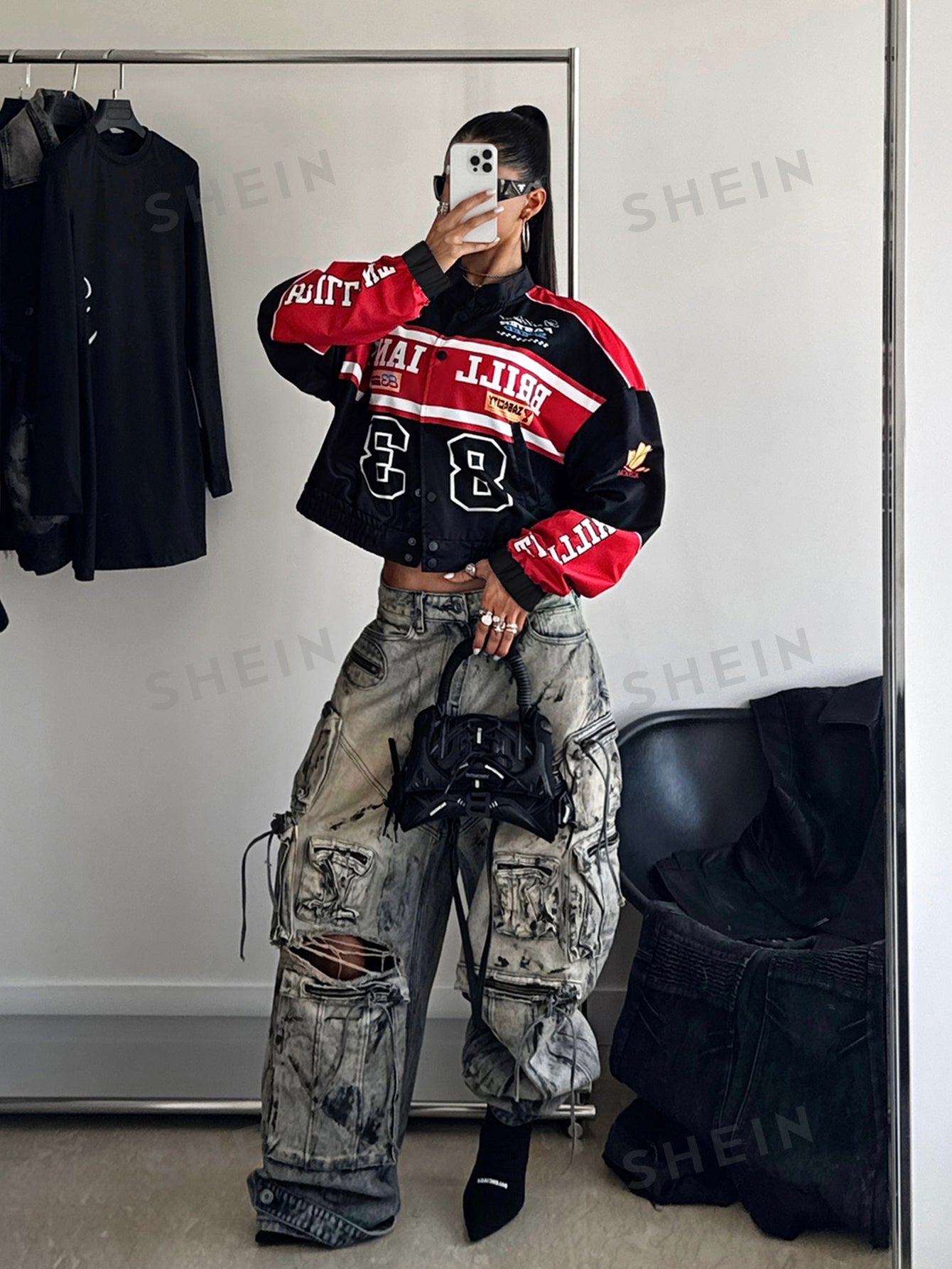 Oversized Graphic Racing Varsity Jacket