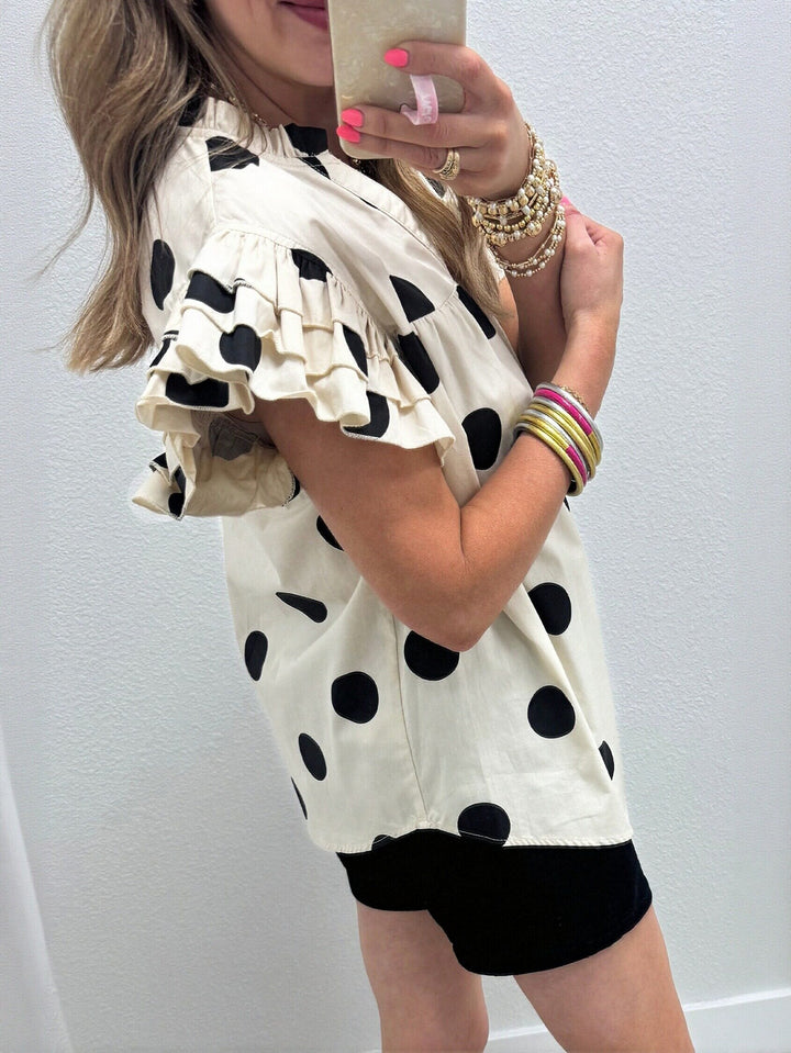 Polka Dot Ruffle Sleeve Blouse