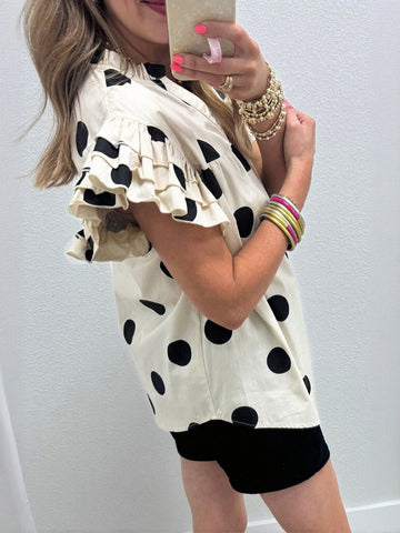 Polka Dot Ruffle Sleeve Blouse