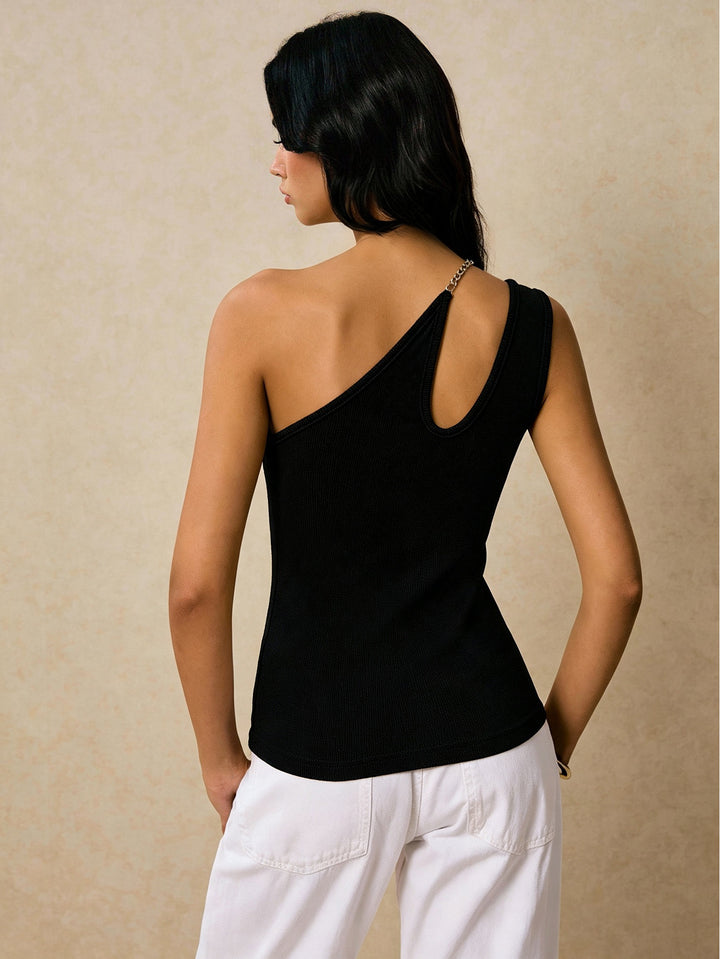 Chain Detail One Shoulder Tank Top