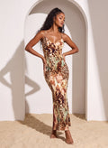 KIRA Leopard Print Spaghetti Strap Bodycon Maxi Dress