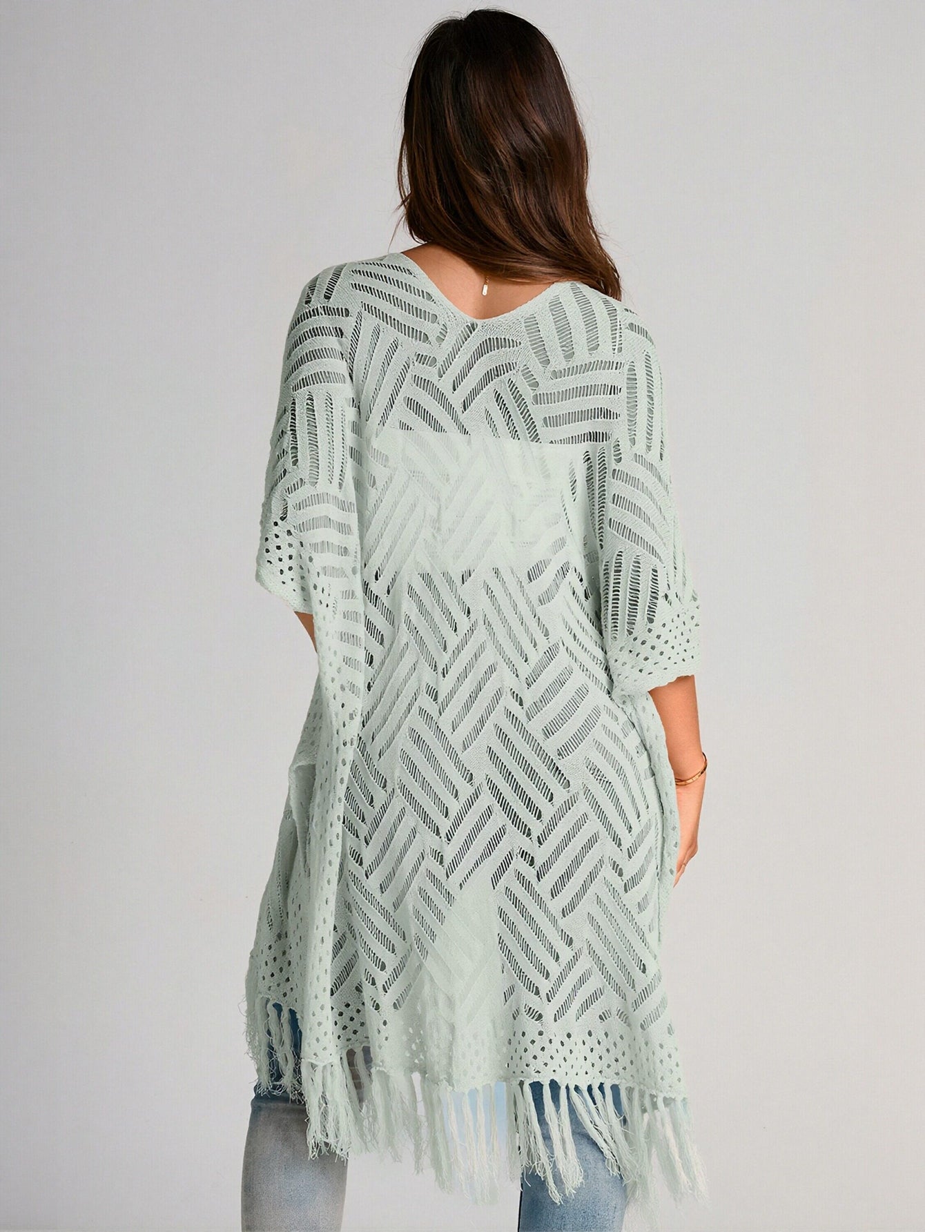 Boho Fringe Open Knit Cardigan