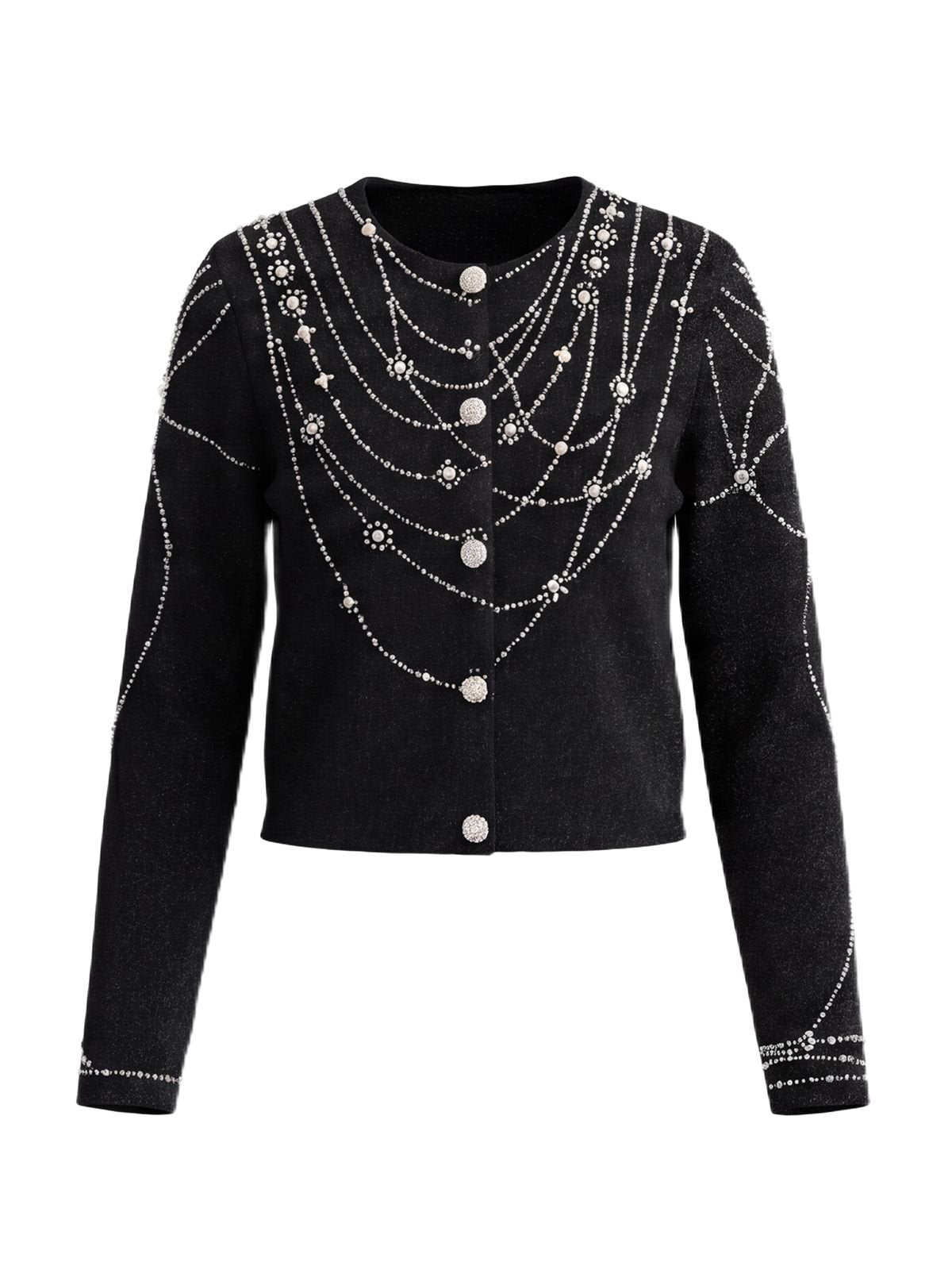Embellished Rhinestone Pearl Knit Cardigan