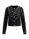 Embellished Rhinestone Pearl Knit Cardigan