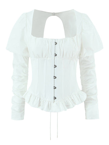 Corset Puff Sleeve Button Down Shirt