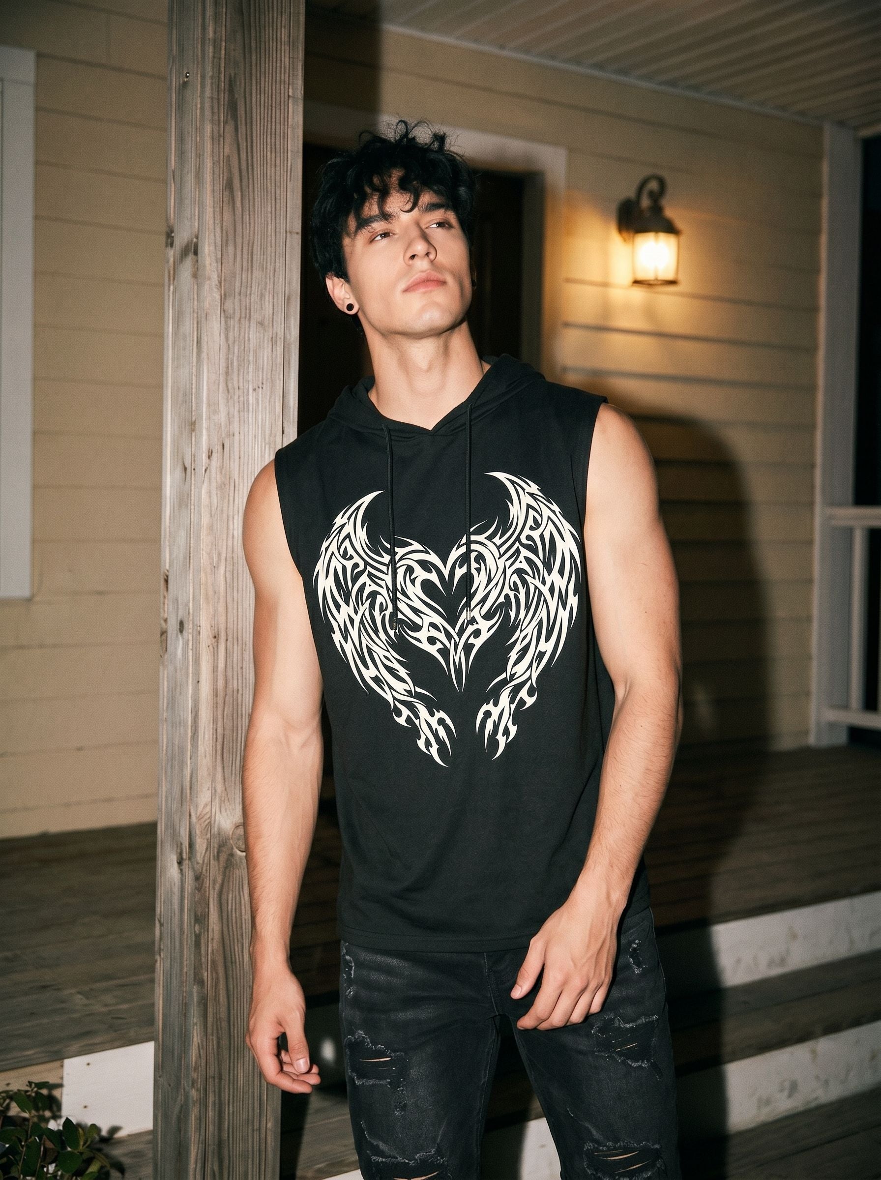 Graphic Tribal Print Hooded Tank Top