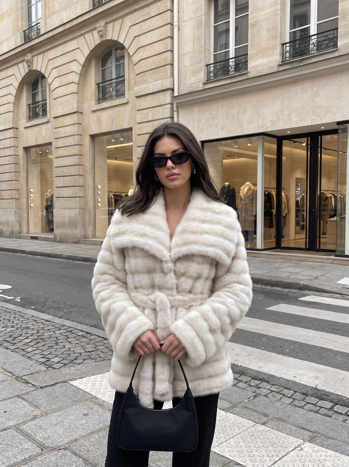 Luxurious Striped Faux Fur Coat