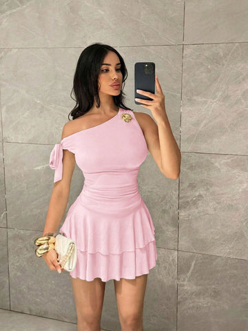 One Shoulder Ruffle Mini Dress