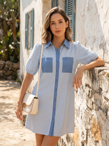Striped Button Down Shirt Dress