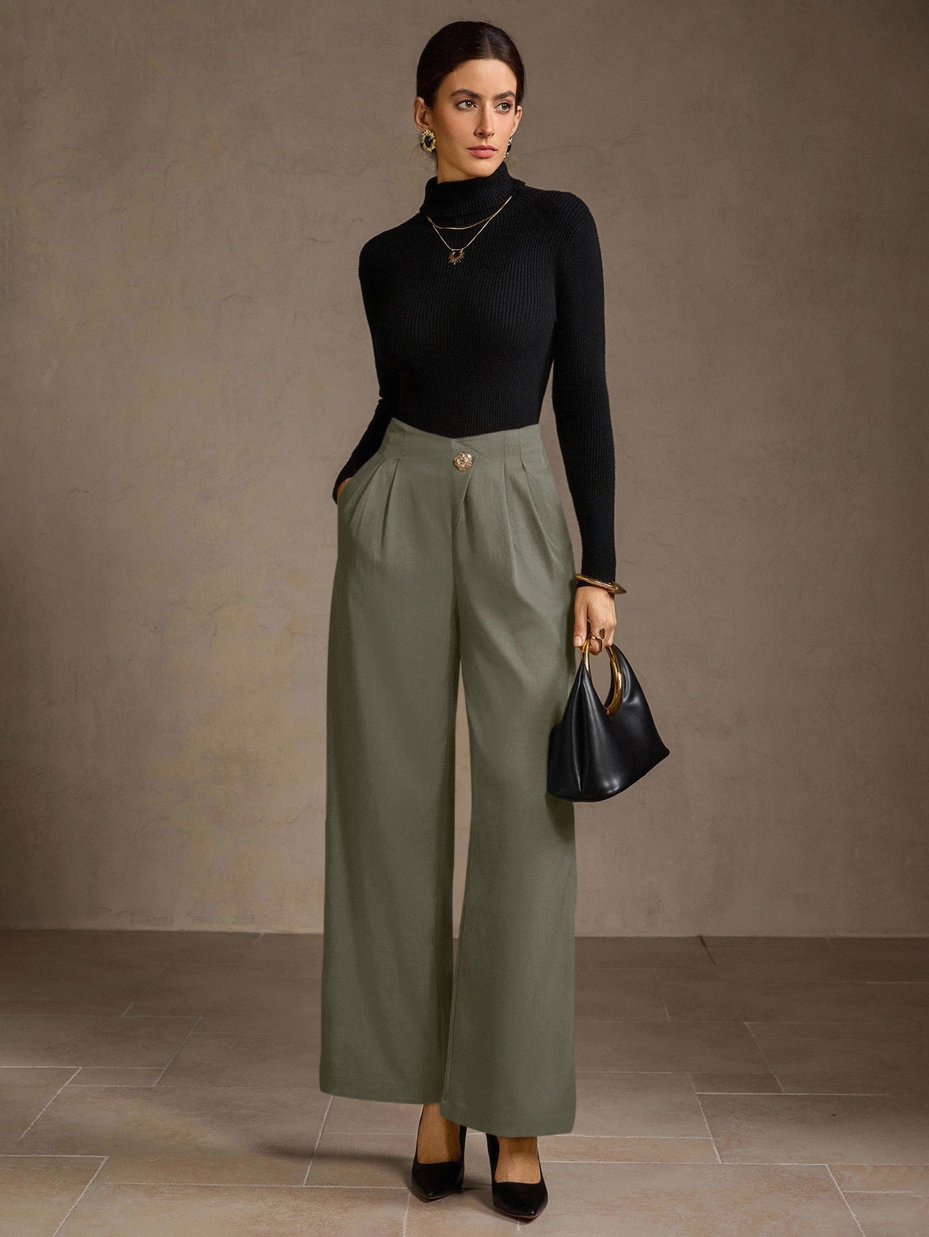 High Waisted Pleated Wide Leg Pants