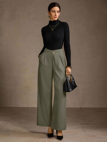 High Waisted Pleated Wide Leg Pants
