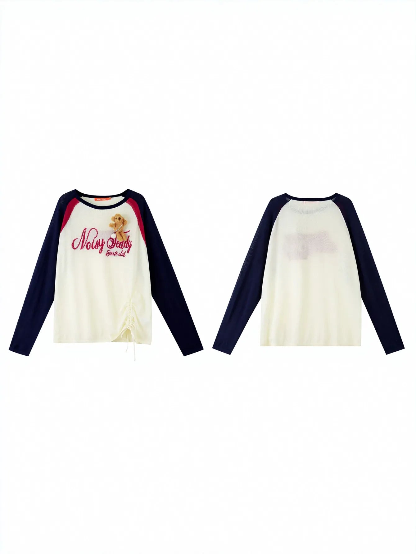 Graphic Raglan Drawstring Knitted Sweater