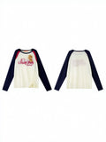 Graphic Raglan Drawstring Knitted Sweater