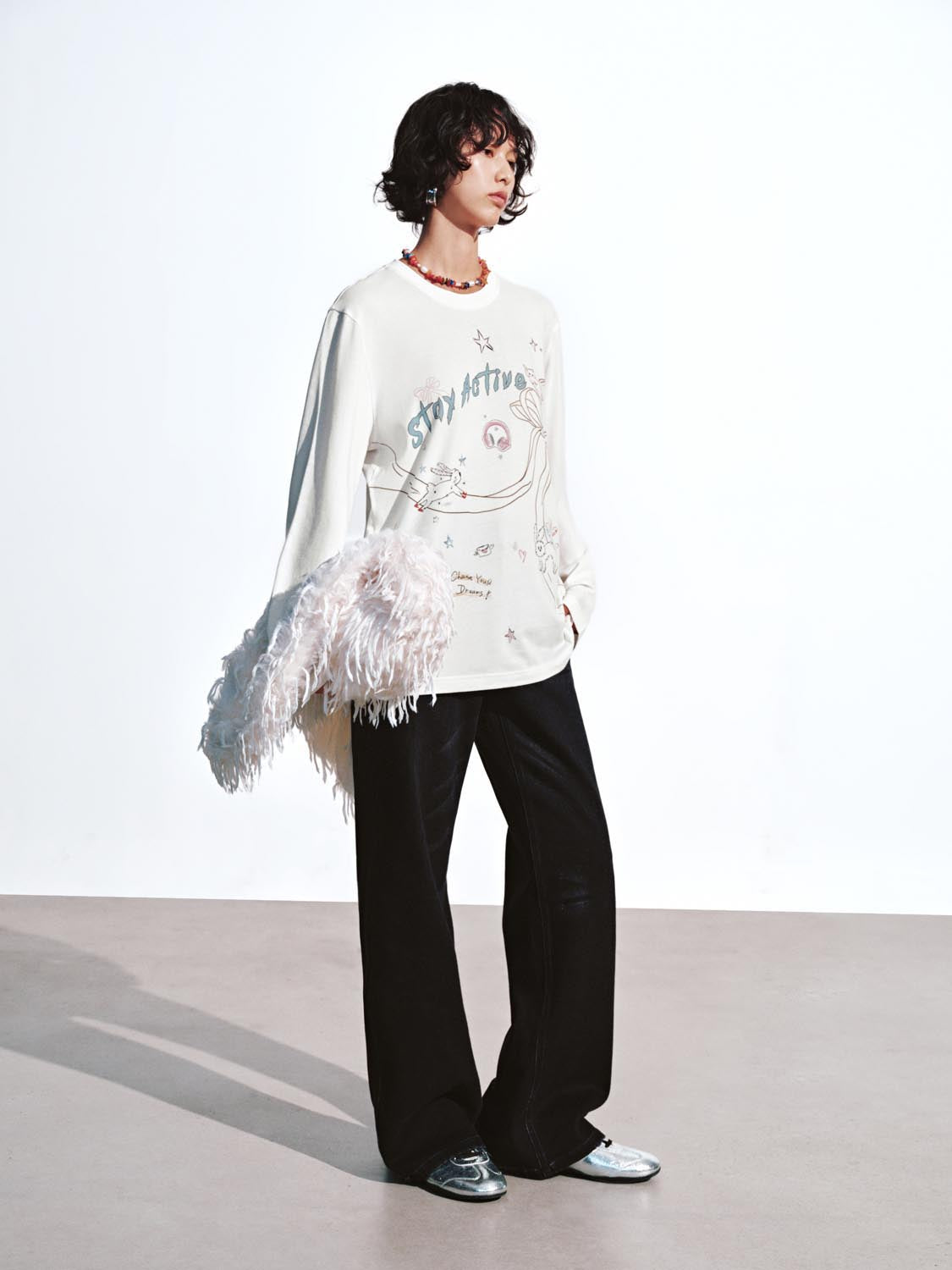Urban Revivo Printed Long Sleeve T-Shirts-White