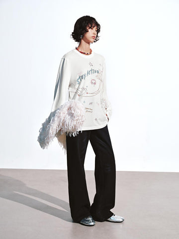 Urban Revivo Printed Long Sleeve T-Shirts-White