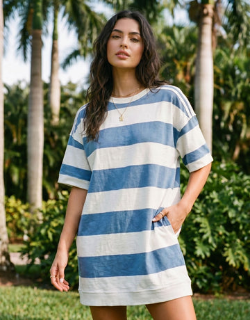 Casual Striped Oversized T Shirt Dress