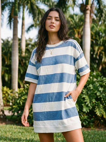 Casual Striped Oversized T Shirt Dress