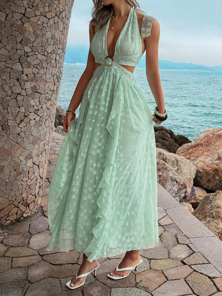 Cutout Halter Ruffle Maxi Dress