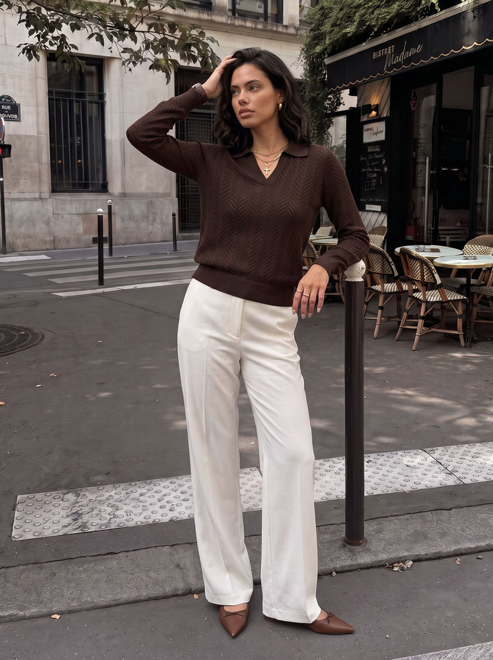 Textured Knit Collared Pullover Sweater