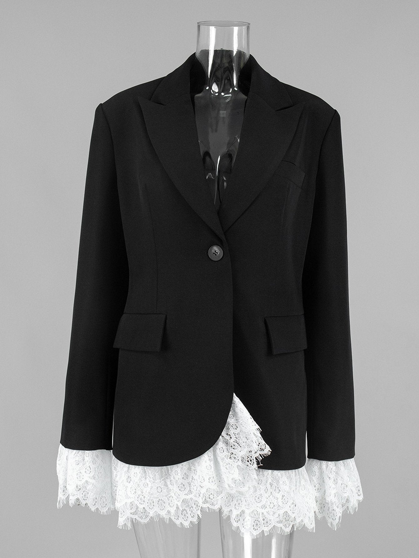 Elegant Lace Trim Fitted Blazer