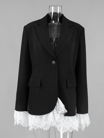 Elegant Lace Trim Fitted Blazer
